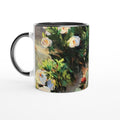 11oz White Ceramic Mug with Color Inside | Coffee Cup with 'Vining White Roses' Floral Artwork by American Artist Barbara Cleary-0