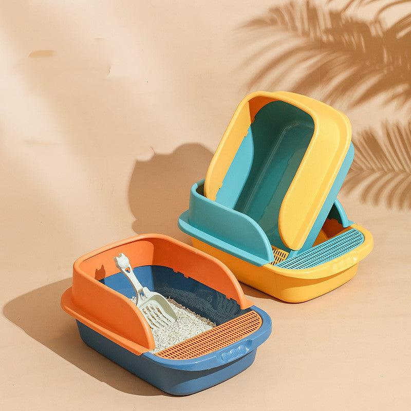 Large blue enclosed cat litter box made of durable plastic with a semi-enclosed entry