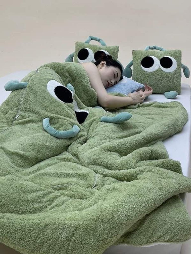 Big eyes convertible blanket and folded plush 2-in-1 throw pillow in soft luxurious cozy fabric — view 2