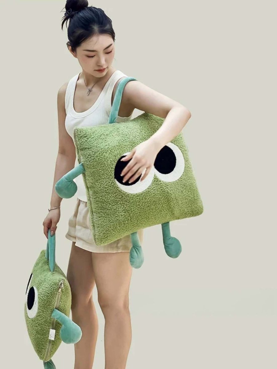 Big eyes convertible blanket and folded plush 2-in-1 throw pillow in soft luxurious cozy fabric — view 3