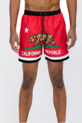 Men's Fronted Cali Rep print swim shorts with a 5.5-inch inseam and quick-dry polyester fabric