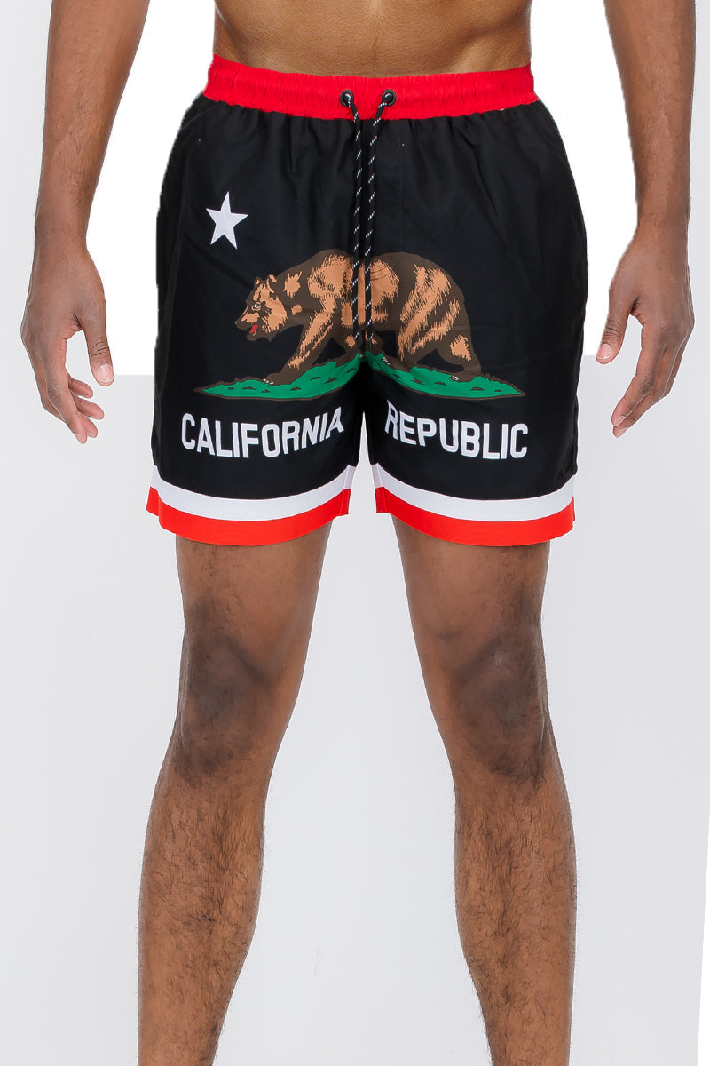 Men's Fronted Cali Rep print swim shorts with a 5.5-inch inseam and quick-dry polyester fabric — view 2