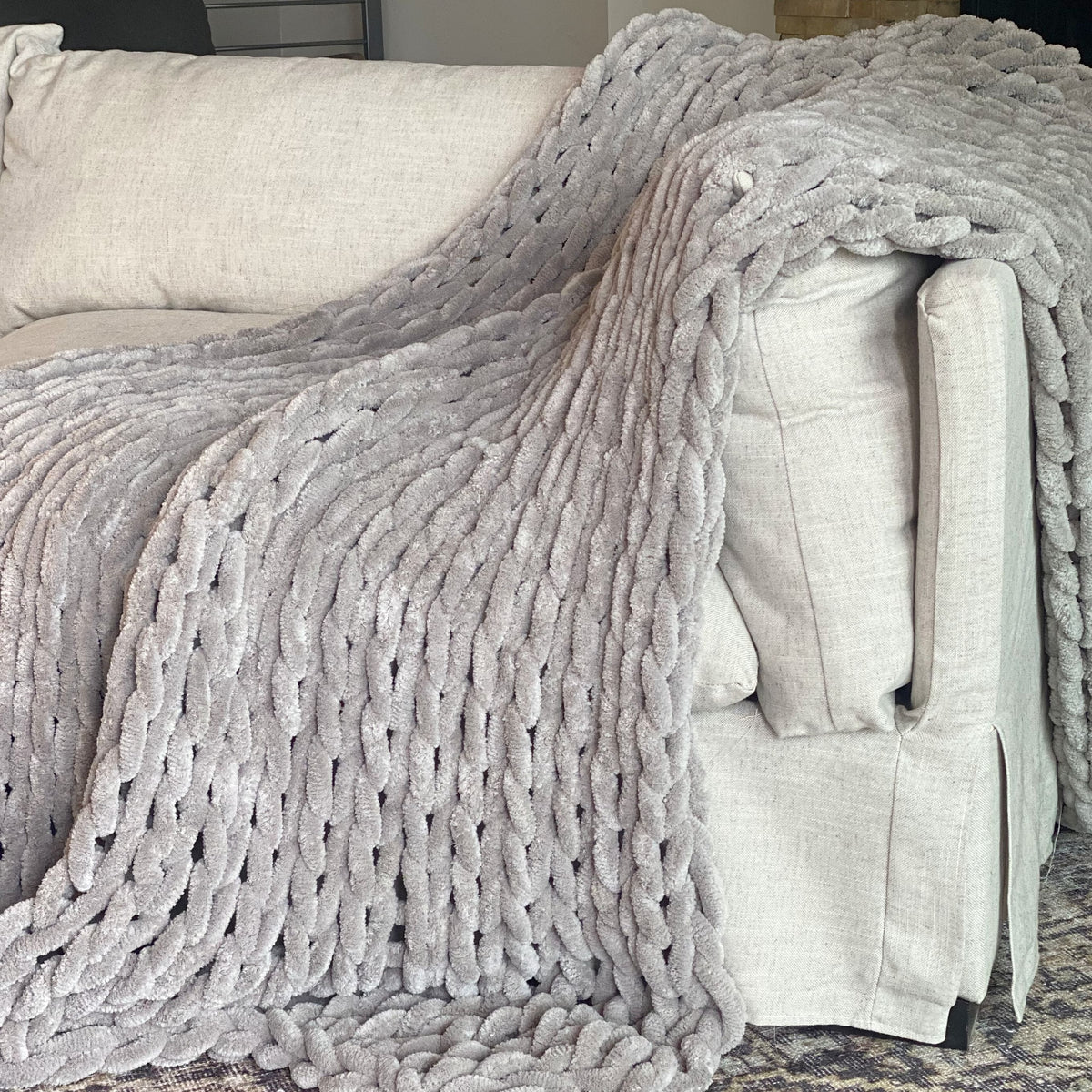 INFINITE CHUNKY KNIT BLANKET | MINKY | BIG - MIST-1