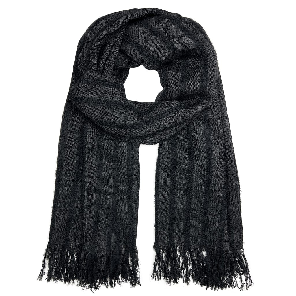 Black Plush Knit Alpaca Scarf-0