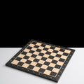 Large 50cm black and walnut wooden chess board with alphanumeric border and empty squares