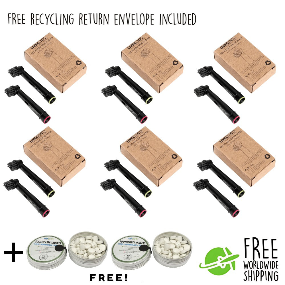 Recyclable Brush Heads-12 Heads + 120 Free Peppermint Toothpaste Tablets + Free Worldwide Shipping Today-0