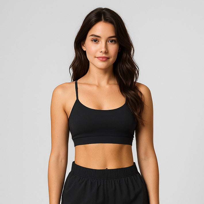 Women's active sports bra featuring elastic straps and a double-lined stretch fit — view 4