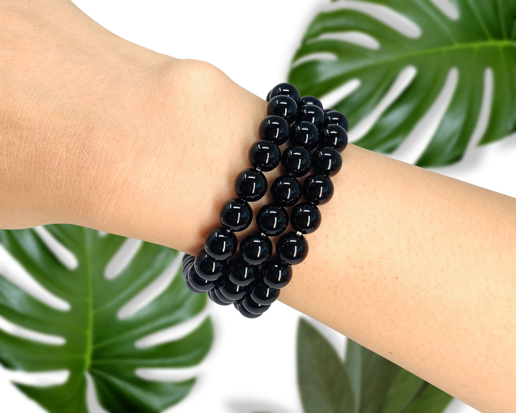 Black Obsidian Beaded Crystal Bracelet-3