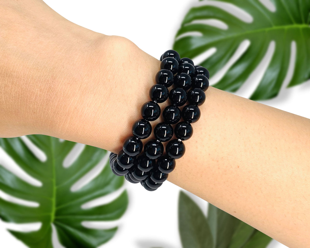Black Obsidian Beaded Crystal Bracelet-3