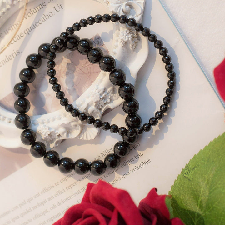 8mm  Black Obsidian Beaded Crystal Bracelet