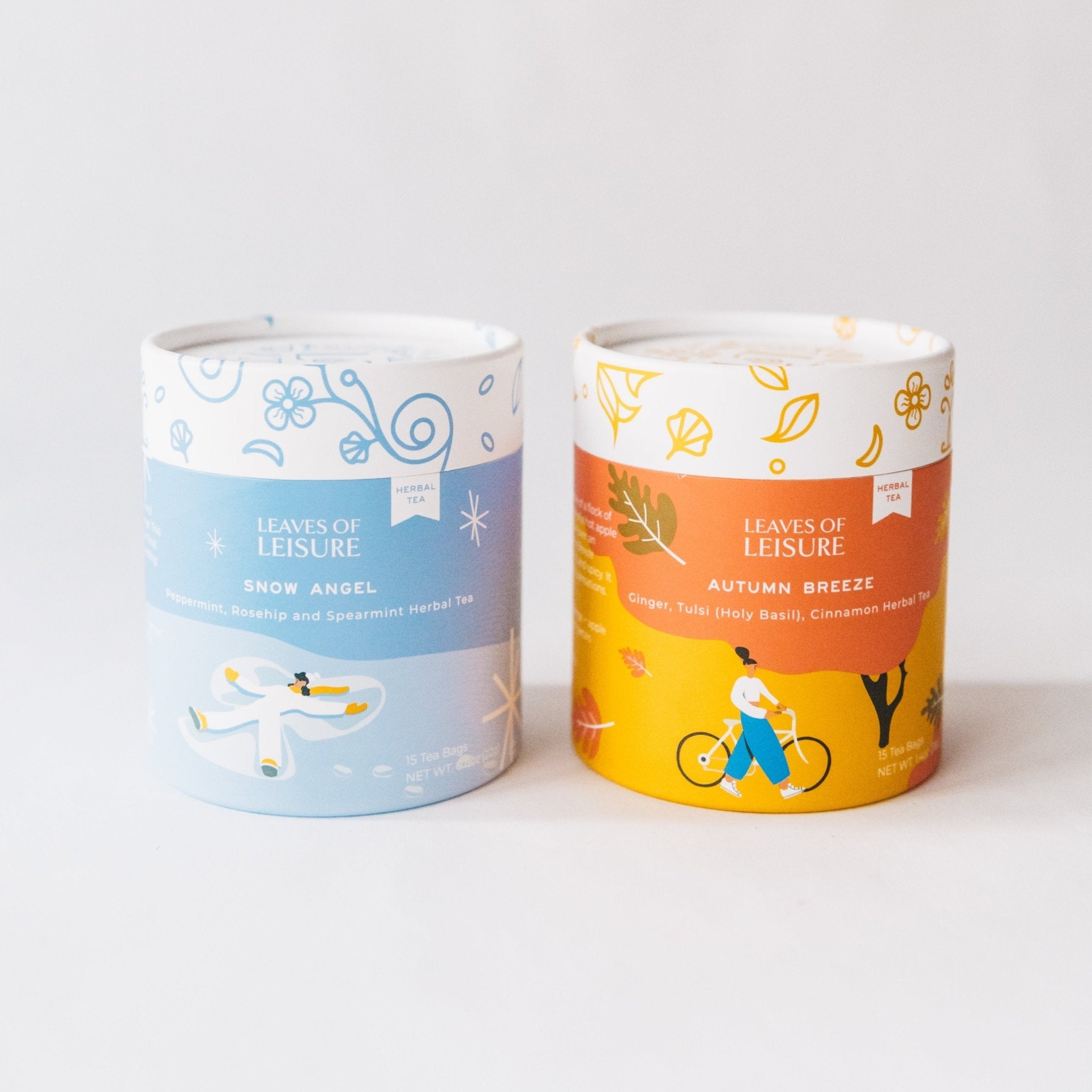 Blanket Blends tea set featuring Autumn Breeze and Snow Angel herbal tea boxes for cozy gifting