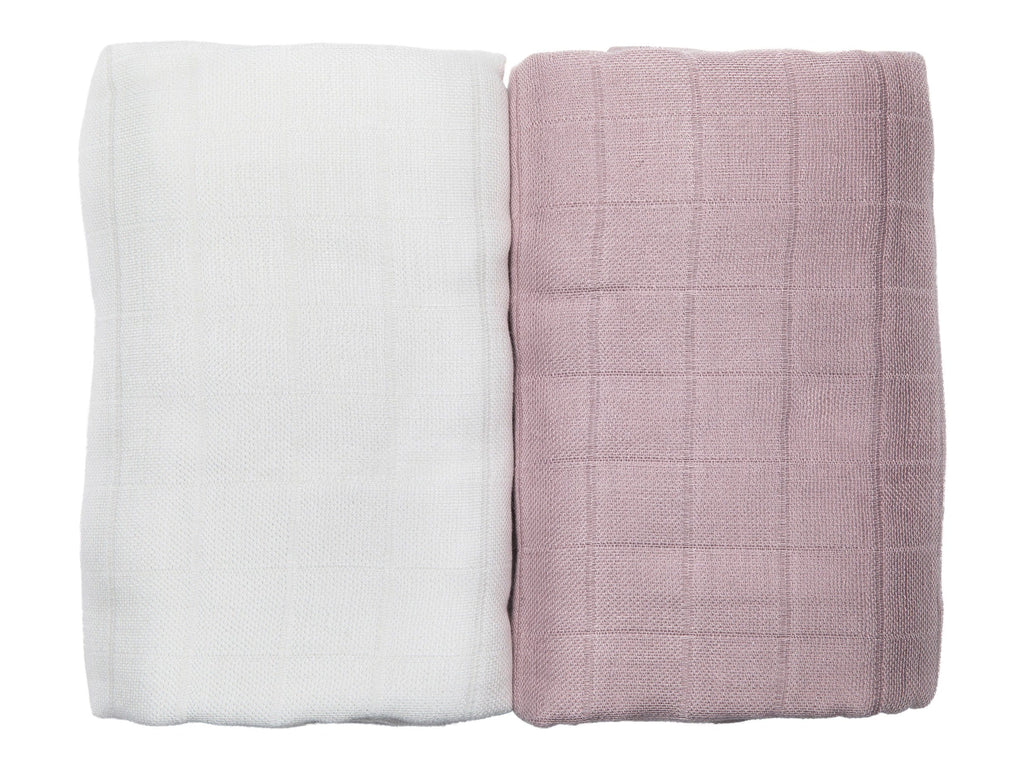 Rose and white bamboo muslin baby blanket duo in elegant premium gift box packaging — view 3