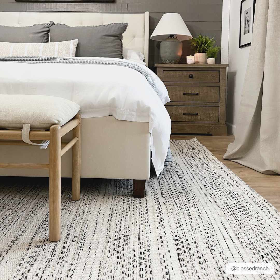 Williford cream and black striped hand woven pure wool area rug with medium pile — view 5