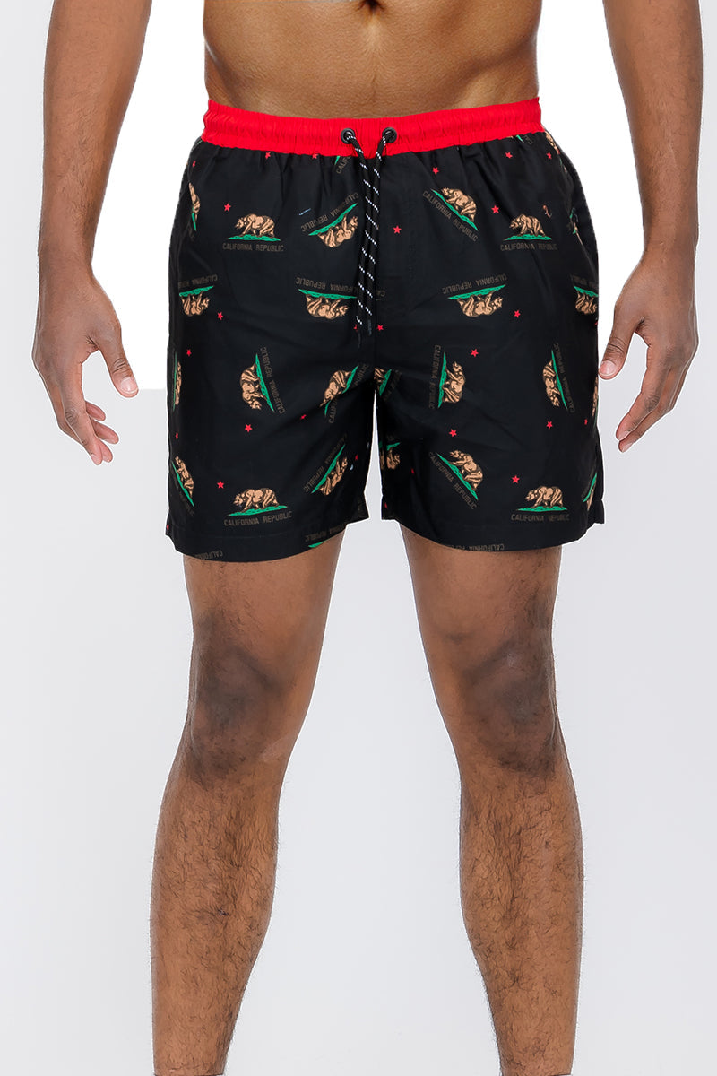 Duplicated Cali Rep print swim shorts with a 5.5 inch inseam and breathable mesh lining — view 2