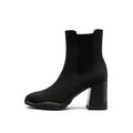 Knit block heel Chelsea ankle boots with seamless eco-friendly upper and classic elastic side panels.