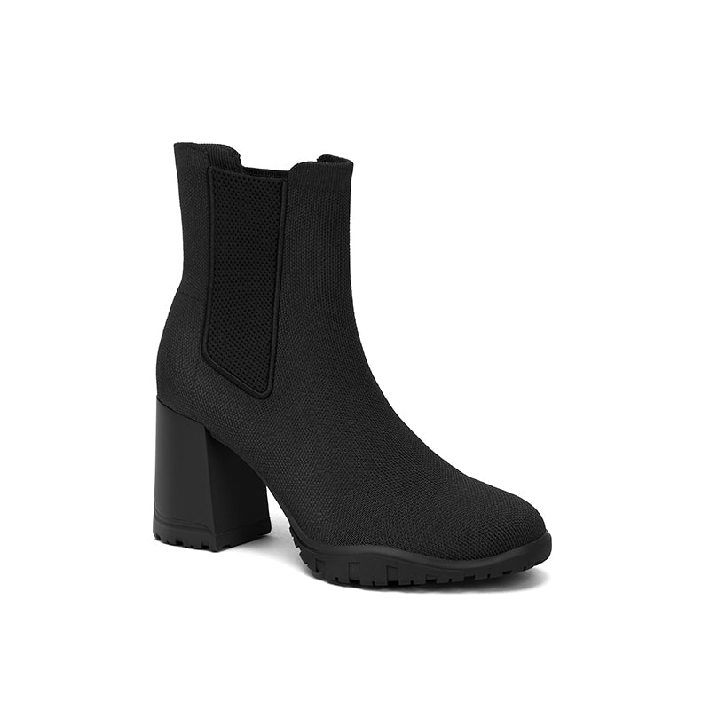 Knit block heel Chelsea ankle boots with seamless eco-friendly upper and classic elastic side panels. — view 2