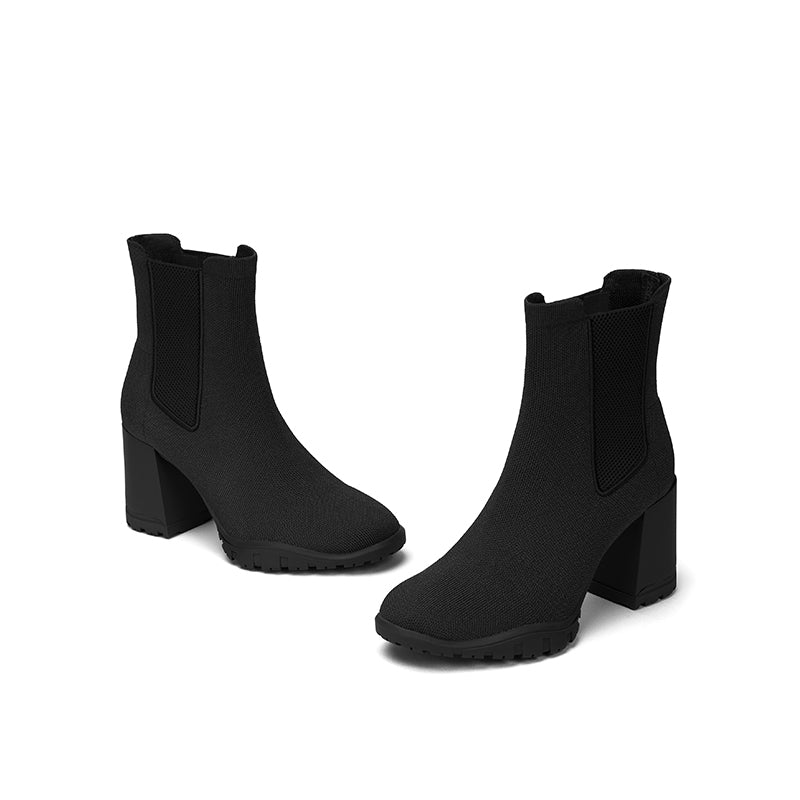 Knit block heel Chelsea ankle boots with seamless eco-friendly upper and classic elastic side panels. — view 3