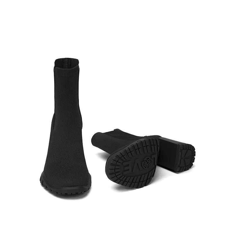 Knit block heel Chelsea ankle boots with seamless eco-friendly upper and classic elastic side panels. — view 4