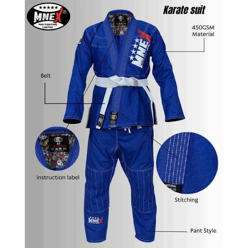 Blue BJJ Gi martial arts suit in cotton pearl weave with white belt — view 5