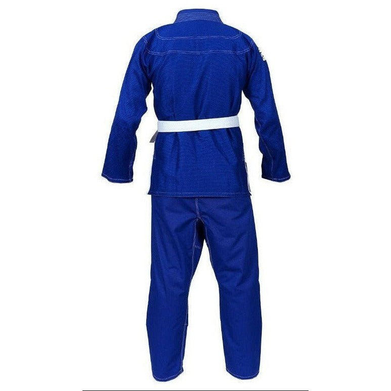 Blue BJJ Gi martial arts suit in cotton pearl weave with white belt — view 4