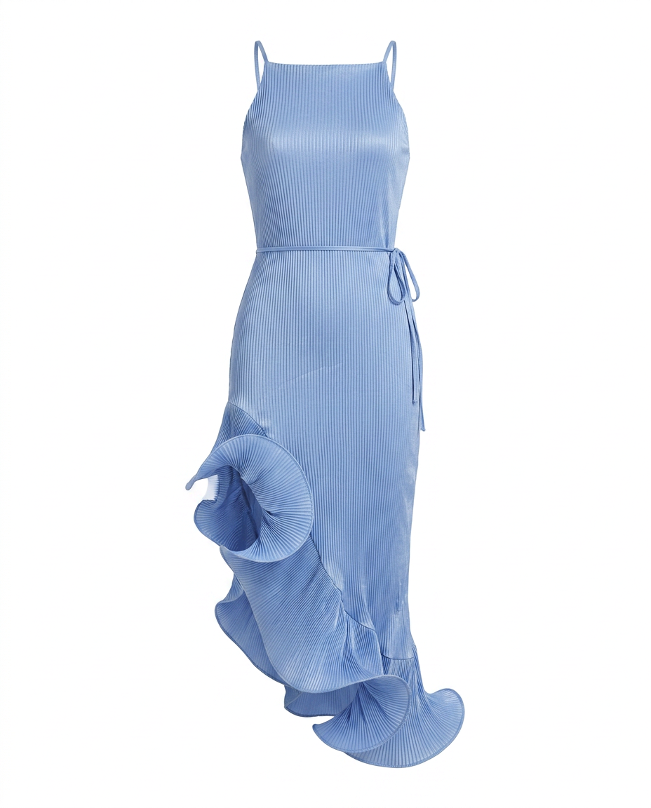 Vibrant Ruffled Halter Midi Dress-4