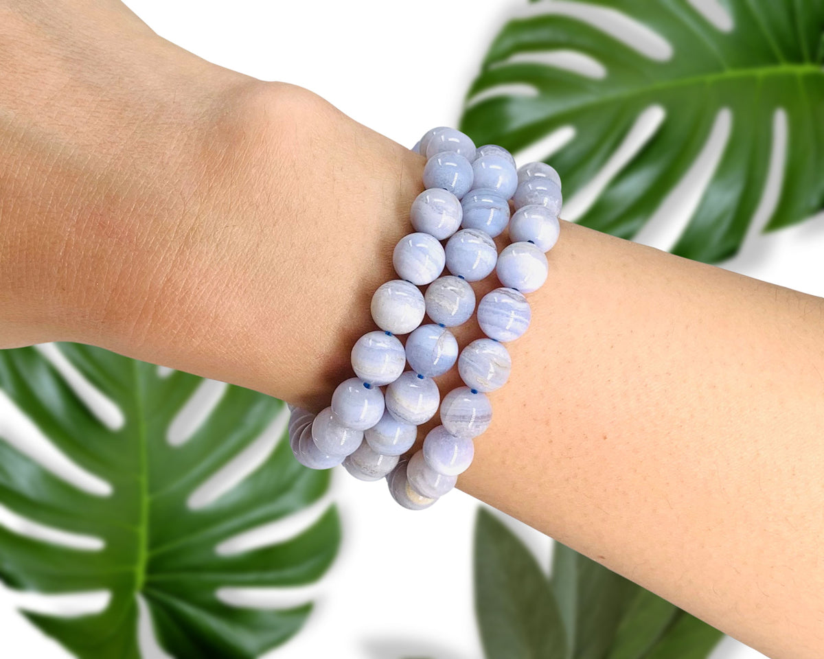 Blue Lace Agate Beaded Crystal Bracelet-1