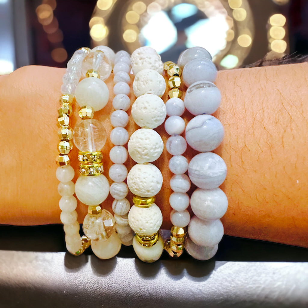 Blue & White Moonstone Blue Lace Agate Build-Your-Own Bracelet Set-1