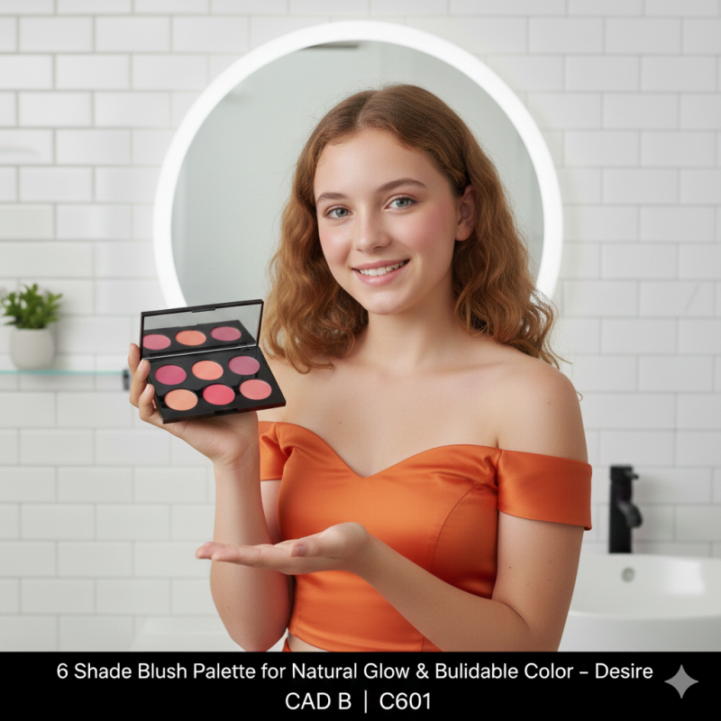 Six shade matte blush makeup palette in sleek packaging featuring natural and versatile powder colors — view 2