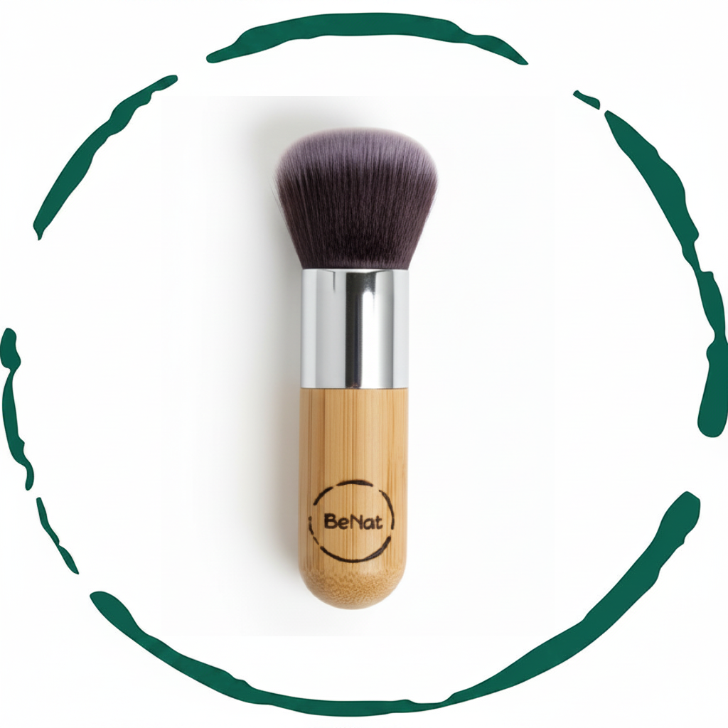Multipurpose cruelty-free synthetic blush brush and kabuki makeup tool for flawless foundation blending