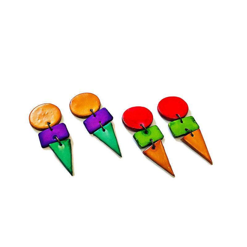 Bold Colorful Statement Earrings, Post or Clip On – "Jasmine"-0