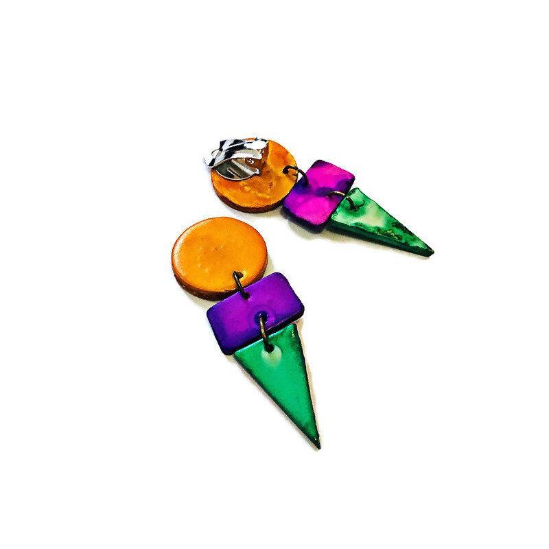 Bold Colorful Statement Earrings, Post or Clip On – "Jasmine"-3
