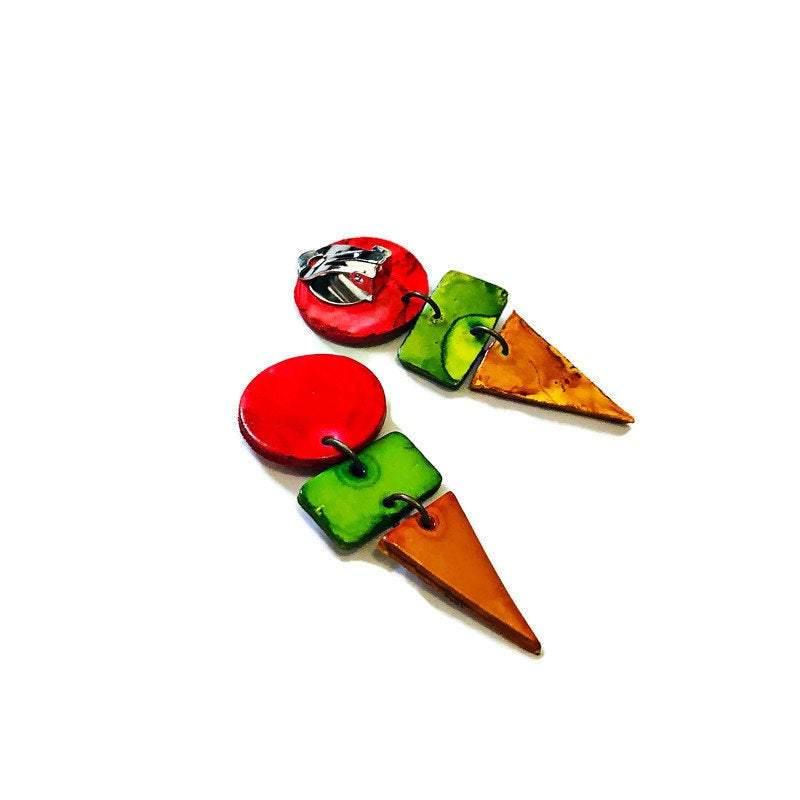 Bold Colorful Statement Earrings, Post or Clip On – "Jasmine"-4