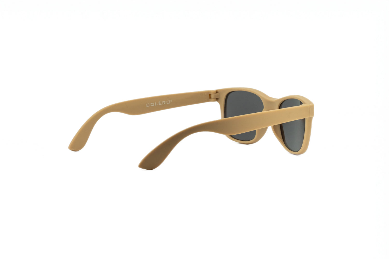 Matte beige kids wayfarer sunglasses with dark smoke lenses and metal rivet details on the temples. — view 4