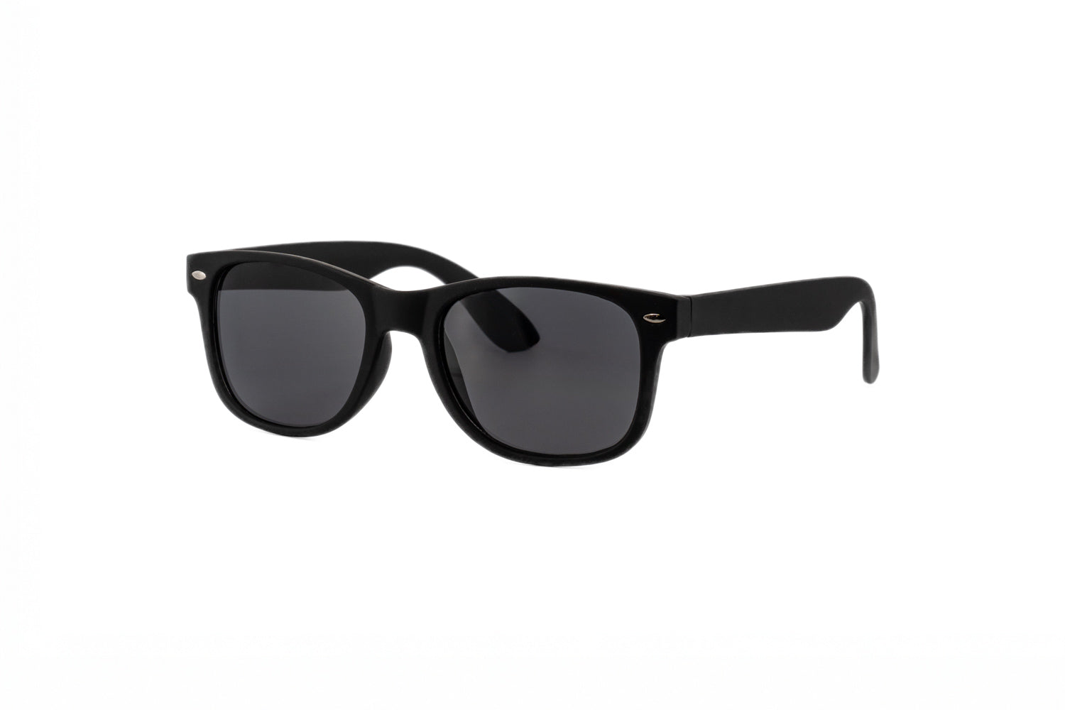 Matte beige kids wayfarer sunglasses with dark smoke lenses and metal rivet details on the temples. — view 5