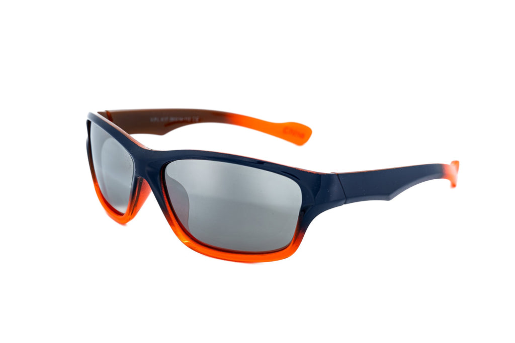 Kids sport-wrap sunglasses with a black-to-red gradient frame and grey tinted protective lenses — view 4