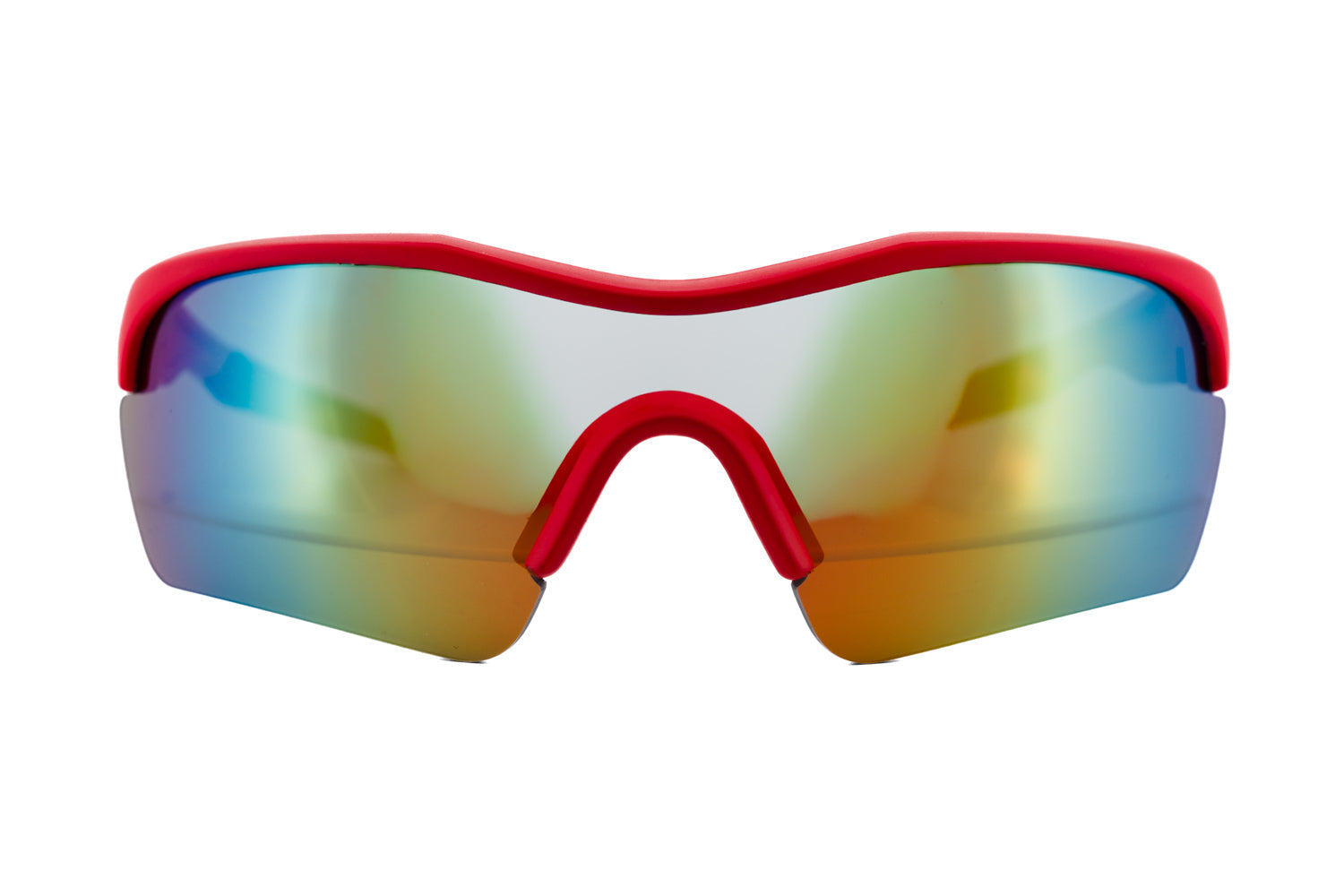 KOVE kids sport shield sunglasses with red matte wraparound frames and gold-red mirrored lenses — view 2