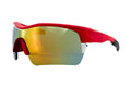 KOVE kids sport shield sunglasses with red matte wraparound frames and gold-red mirrored lenses