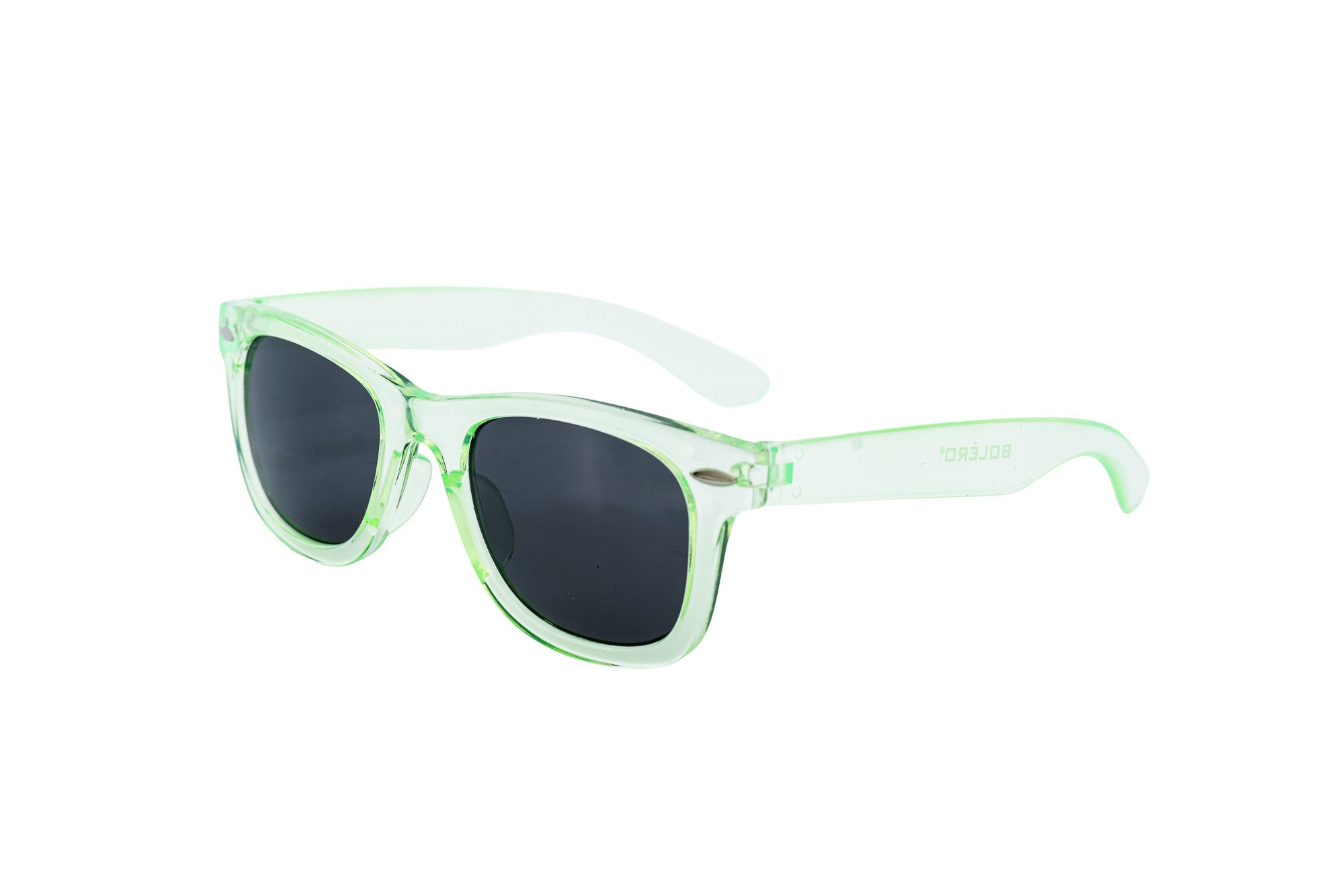 Translucent pink kids wayfarer sunglasses with brown tinted lenses and glossy acetate finish — view 4