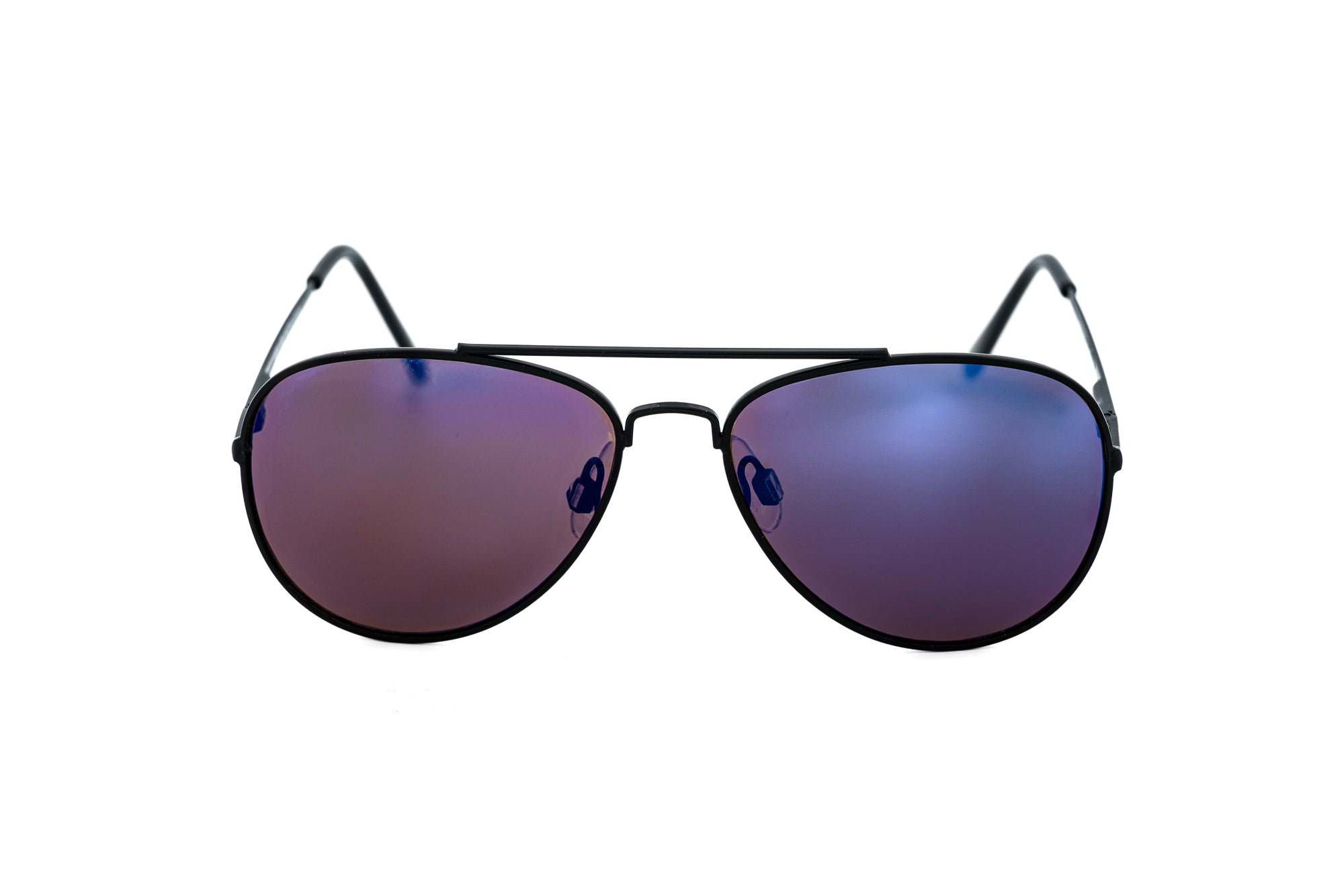 Matte black metal kids aviator sunglasses with purple blue mirrored lenses and adjustable nose pads — view 2