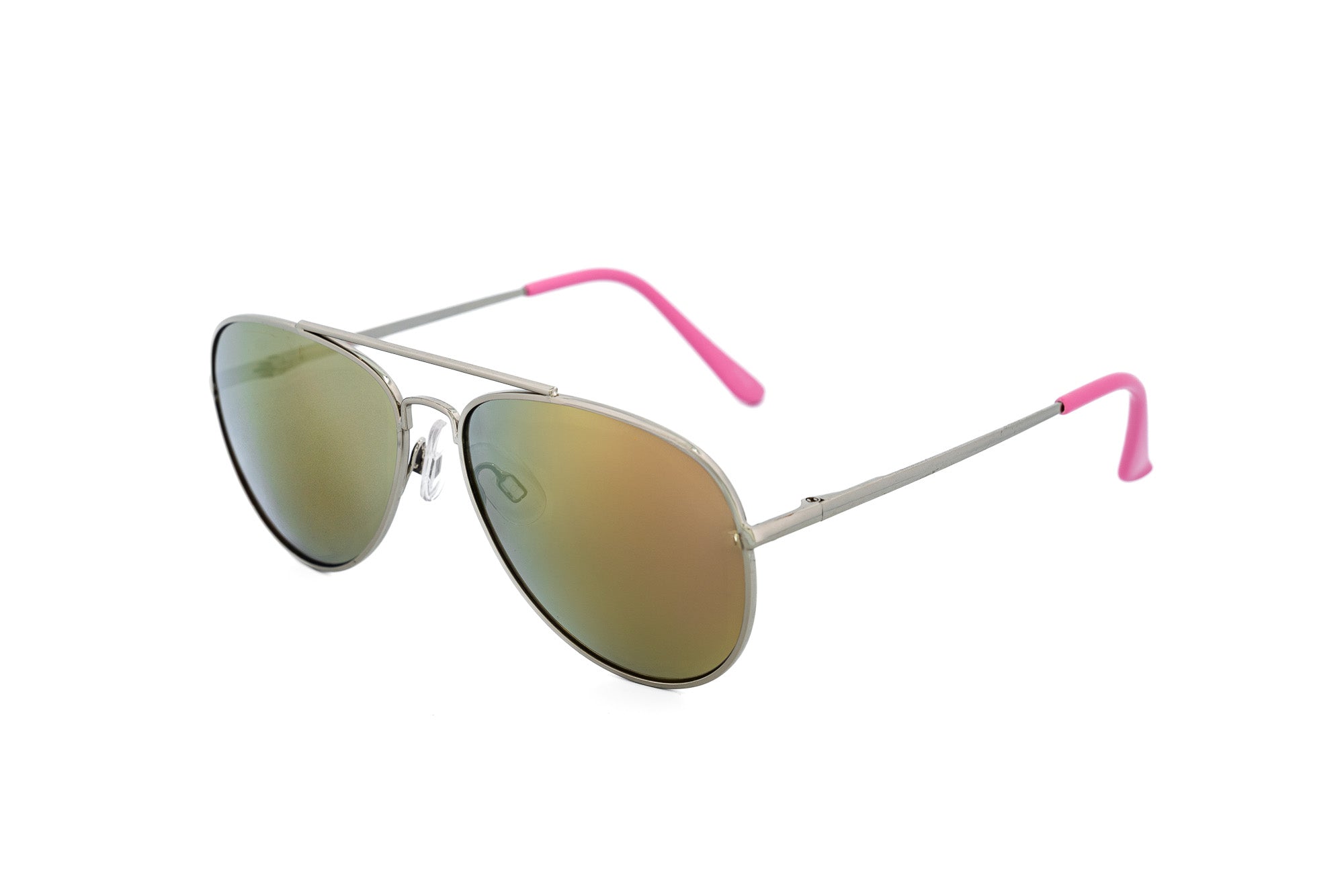 Matte black metal kids aviator sunglasses with purple blue mirrored lenses and adjustable nose pads — view 4