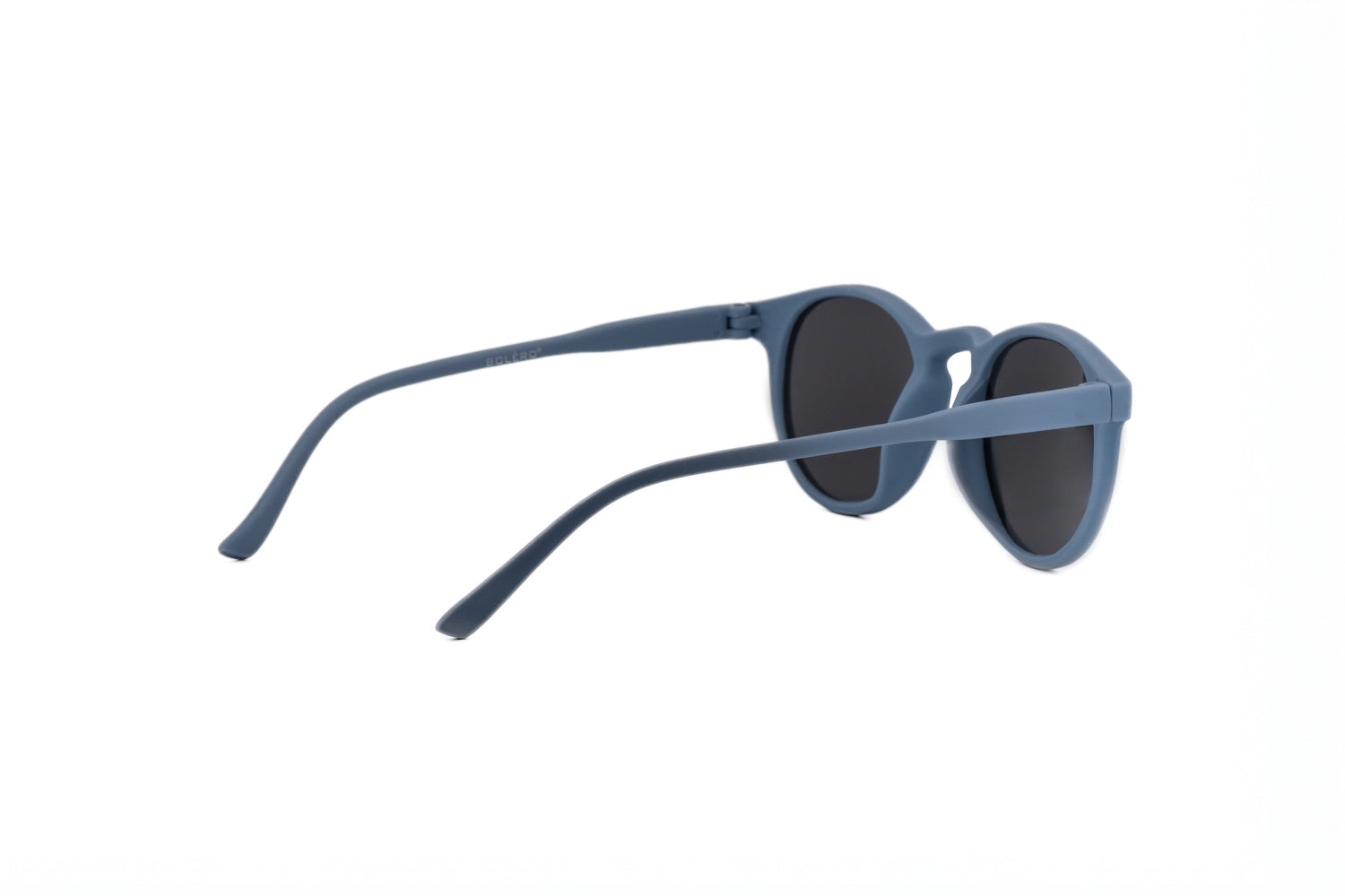 Matte dusty blue kids round keyhole sunglasses with dark smoke lenses and retro rivet details — view 4