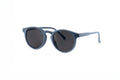 Matte dusty blue kids round keyhole sunglasses with dark smoke lenses and retro rivet details