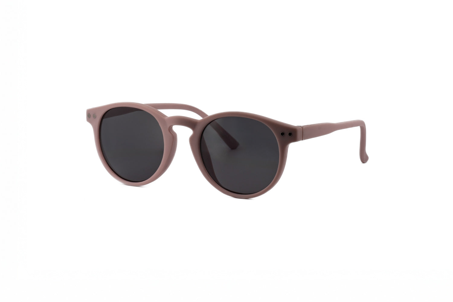 Matte dusty blue kids round keyhole sunglasses with dark smoke lenses and retro rivet details — view 5