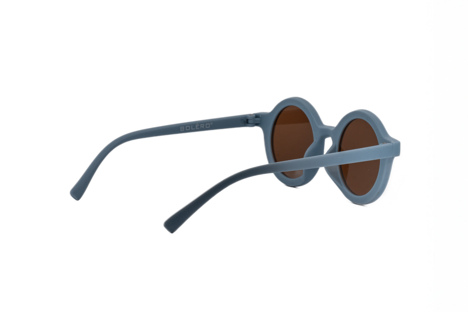 Kids round sunglasses with matte blue polycarbonate frames and amber tinted lenses for toddlers. — view 4