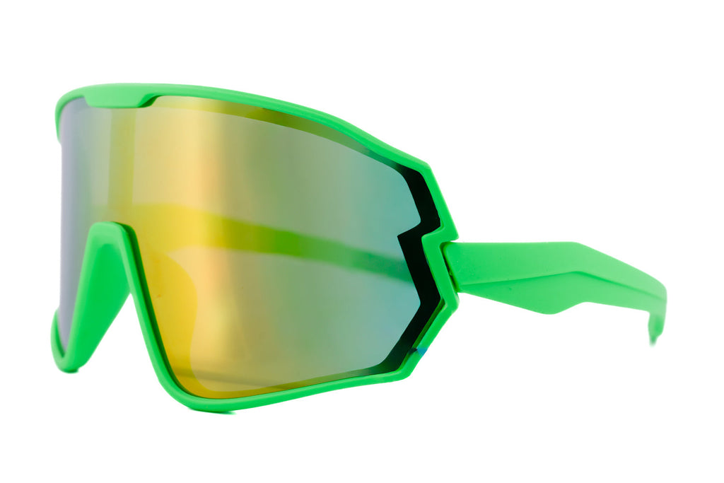 Kids sport shield sunglasses with red matte polycarbonate frame and gold mirrored lenses. — view 4