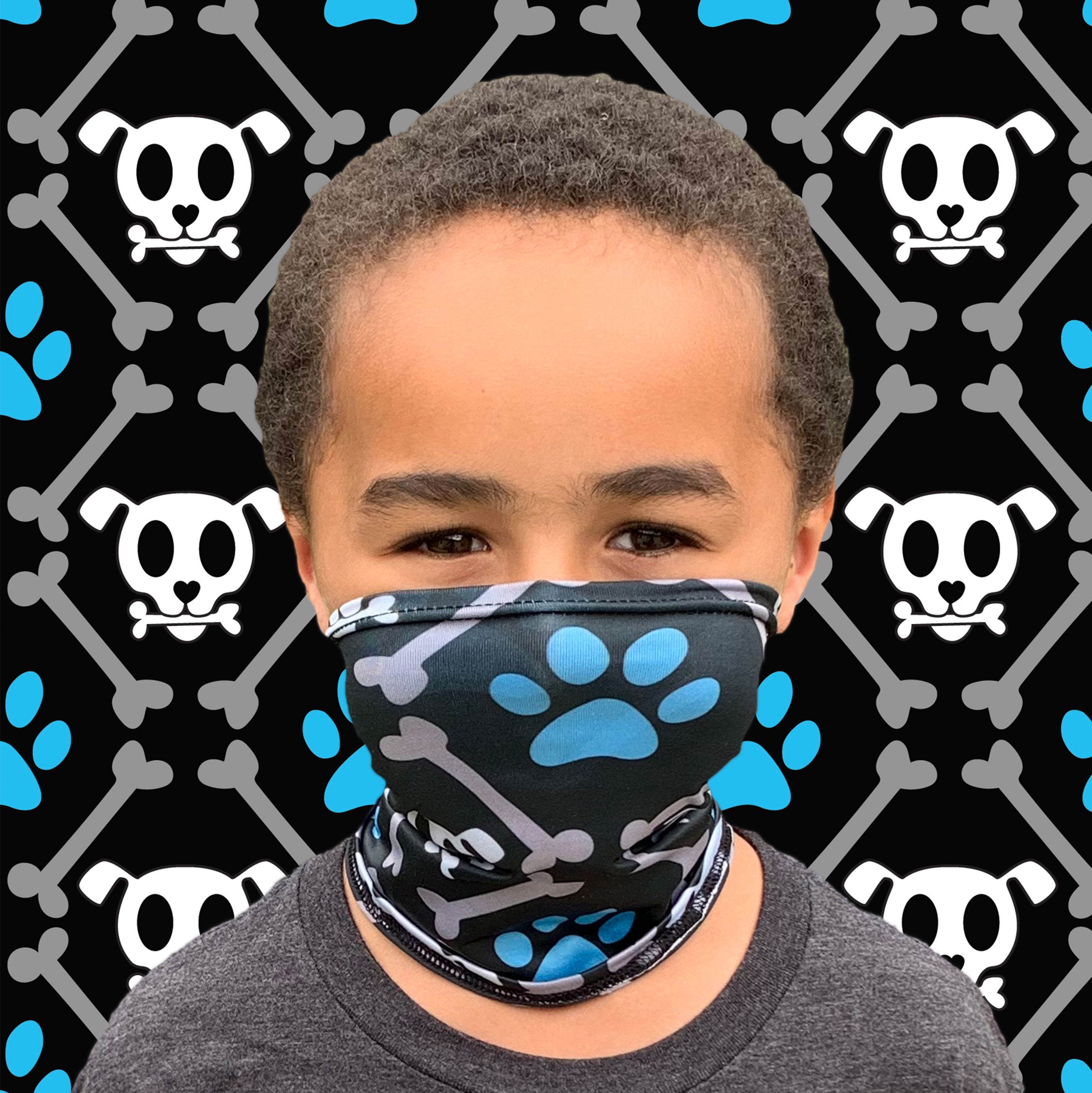 Child and toddler face mask and neck gaiter made of soft stretchy fabric for everyday wear — view 2