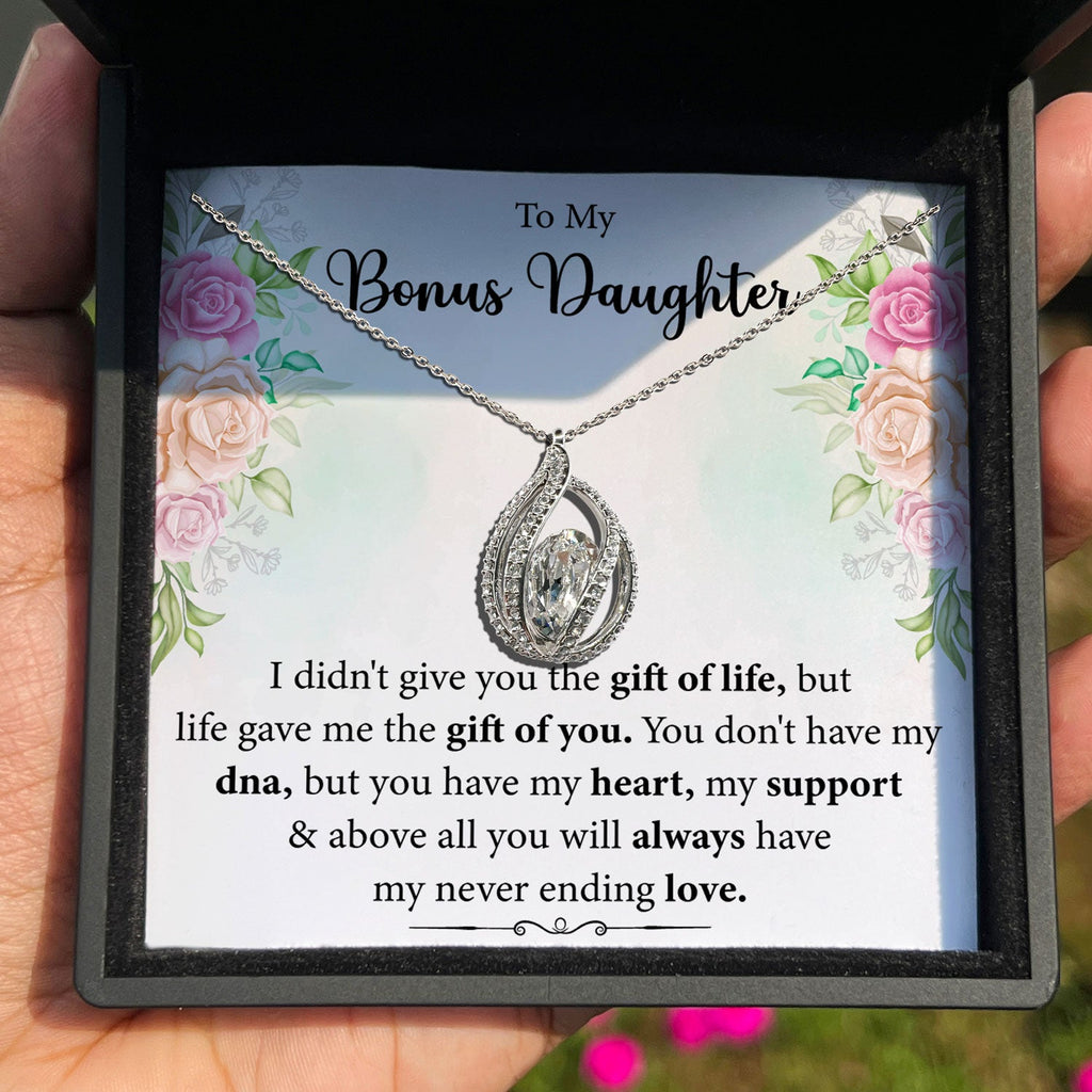 To My Bonus Daughter - You Have My Heart - Orbital Birdcage Necklace-4