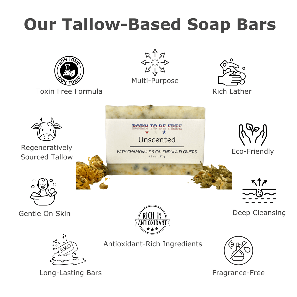 Dried Chamomile & Calendula Unscented Tallow Soap Bar-2