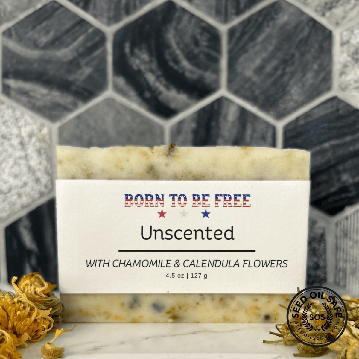 Dried Chamomile & Calendula Unscented Tallow Soap Bar-0