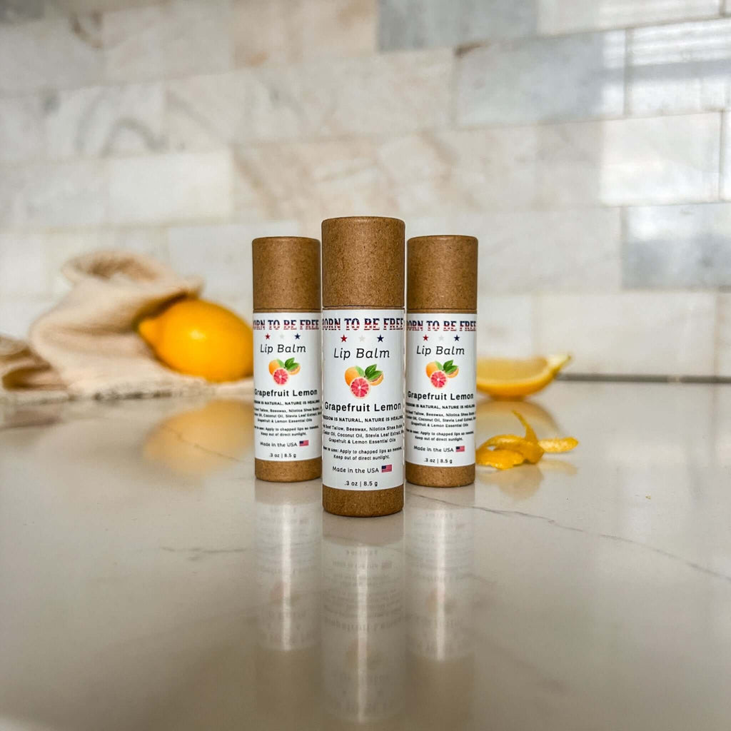 Grapefruit lemon natural lip balm in an eco-friendly kraft paper push-up tube — view 2